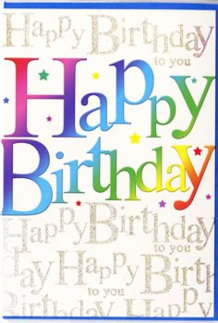 The photograph shows an exuberant birthday card that seems to radiate the same colourful spirit you'd find in a busy Forest Gate café on a sunny afternoon. Across the front, the words Happy Birthday are printed large and confident, each letter standing tall with rounded edges that give them a friendly, approachable look. The colours slide gracefully from one to the next-starting with rich red and warm coral, flowing into golden yellow, then shifting through fresh green, turquoise, and twilight blue, before softening into amethyst tones. The effect is similar to a carefully curated birthday bouquet, where each bloom is chosen to echo the next, like a florist arranging stems in perfect harmony along Green Street. Behind these bold letters, the background is swathed in an all-over pattern of fine, looping gold script, repeating Happy Birthday to you in slender lines that drift diagonally across the card. The metallic ink catches the light subtly, giving off a soft, champagne-like sparkle that feels both festive and gentle, reminiscent of fairy lights glowing through windows around E7 in the early evening. The creamy base colour of the card provides a warm, neutral canvas that lets the rainbow lettering and golden calligraphy shine without overwhelming the eye. There is a sense of depth created by the contrast between the solid, saturated letters in the foreground and the whisper-thin script in the background, as though multiple layers of well-wishes have been laid down one over another. The card's finish looks smooth and slightly satiny, inviting the fingertips to trace the curves of the letters. It carries the mood of a wholehearted celebration-ideal to accompany a same-day birthday flower delivery in Forest Gate, turning a simple greeting into a keepsake moment.