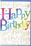 In this image, a vibrant birthday card stands proudly, its design echoing the joyful buzz of a birthday gathering in Forest Gate. The central focus is the phrase Happy Birthday, written in large, rounded block letters that gently arc across the card, giving a sense of movement and uplift. Each character is painted in a fluid rainbow gradient, starting from deep crimson at one end and gently gliding through orange, yellow, green, and aqua before settling into cooler blues and soft purples, much like the shifting colours in a mixed birthday bouquet on display in a local E7 flower shop. The letters are crisp and bold, with clean edges that pop against the softer background. Behind them, a continuous pattern of fine, golden handwriting repeats the words Happy Birthday to you, line after line, creating a shimmering curtain of script. The calligraphy is slender and looping, its metallic sheen catching the light the way evening sun glints off windows near Wanstead Flats. This layered golden text adds a sophisticated sparkle without overpowering the cheerful main message, making the whole design feel thoughtfully composed. The base colour of the card appears to be a warm ivory or soft cream, adding a gentle glow that enhances the richness of the rainbow letters and the gold detailing. Delicate specks and tiny star-like accents are scattered lightly across the surface, suggesting confetti or the last sparkles of a birthday candle. The card's smooth, semi-gloss finish gives it a polished look, ideal to slip alongside a hand-delivered bouquet in Forest Gate, bringing colour, warmth, and a sense of truly being celebrated.